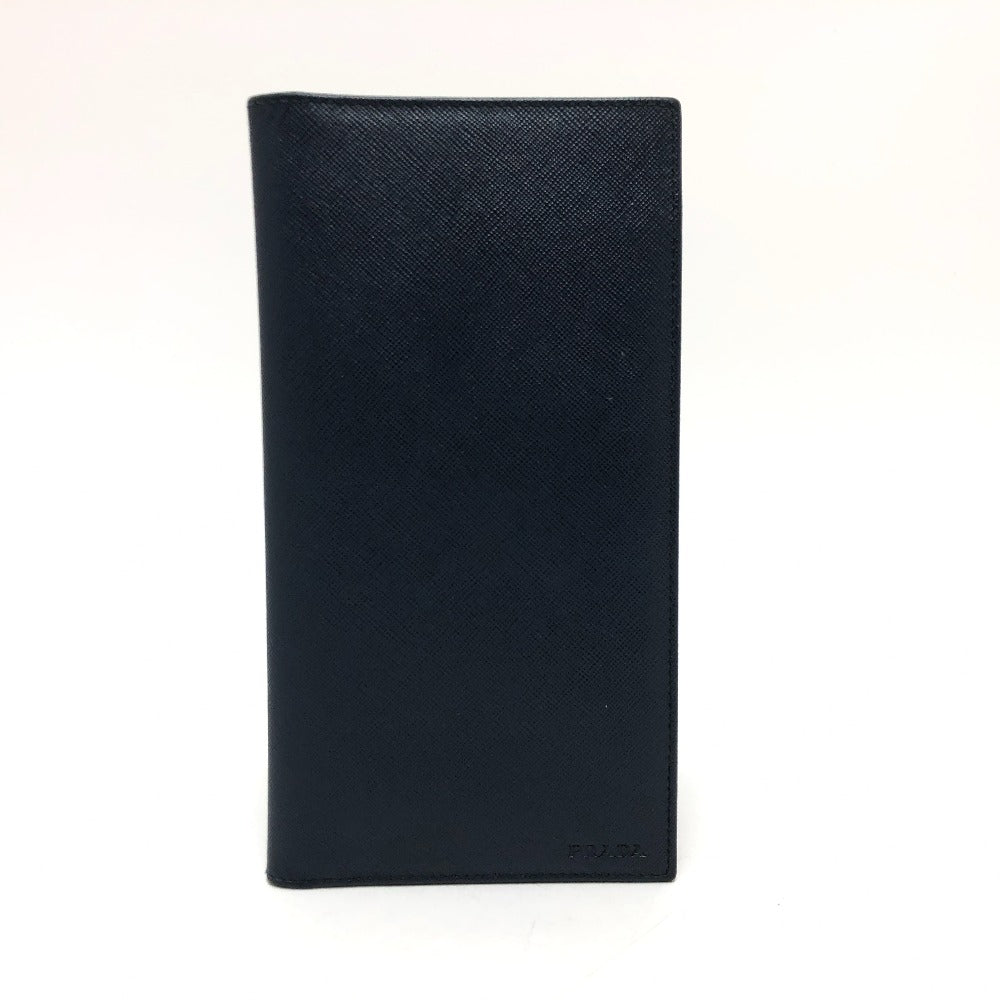 PRADA Folded wallet leather Navy Bifold Walletlong wallet logo mens Used