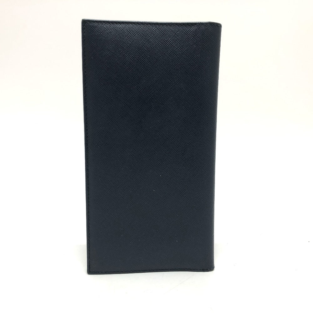 PRADA Folded wallet leather Navy Bifold Walletlong wallet logo mens Used