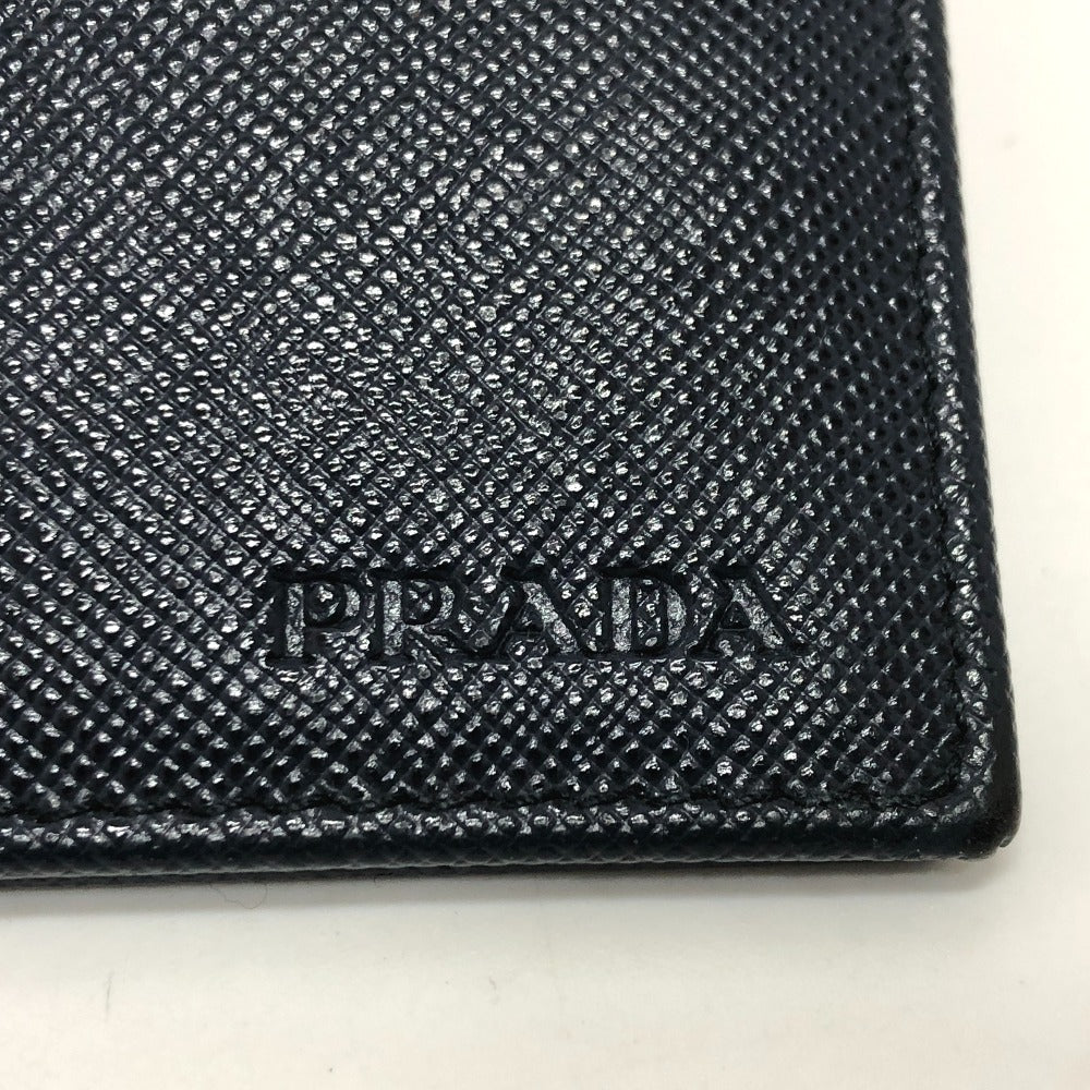 PRADA Folded wallet leather Navy Bifold Walletlong wallet logo mens Used