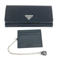 PRADA Folded wallet 1MH132 Nylon canvas, leather black Long Wallet Business Card Case Triangle logo plate Women Used
