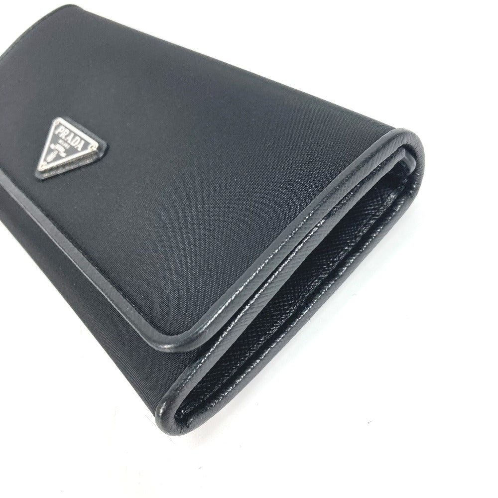 PRADA Folded wallet 1MH132 Nylon canvas, leather black Long Wallet Business Card Case Triangle logo plate Women Used