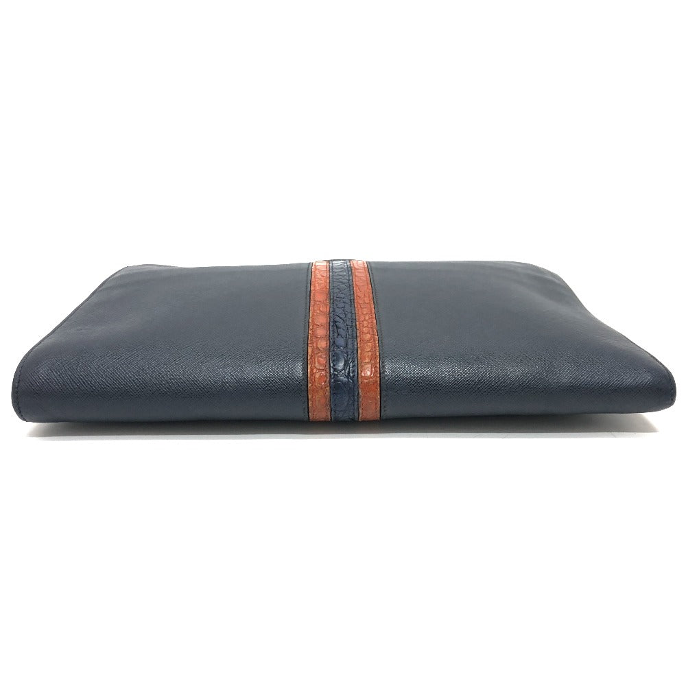 PRADA Clutch bag 2VN003 Safiano leather Navy logo