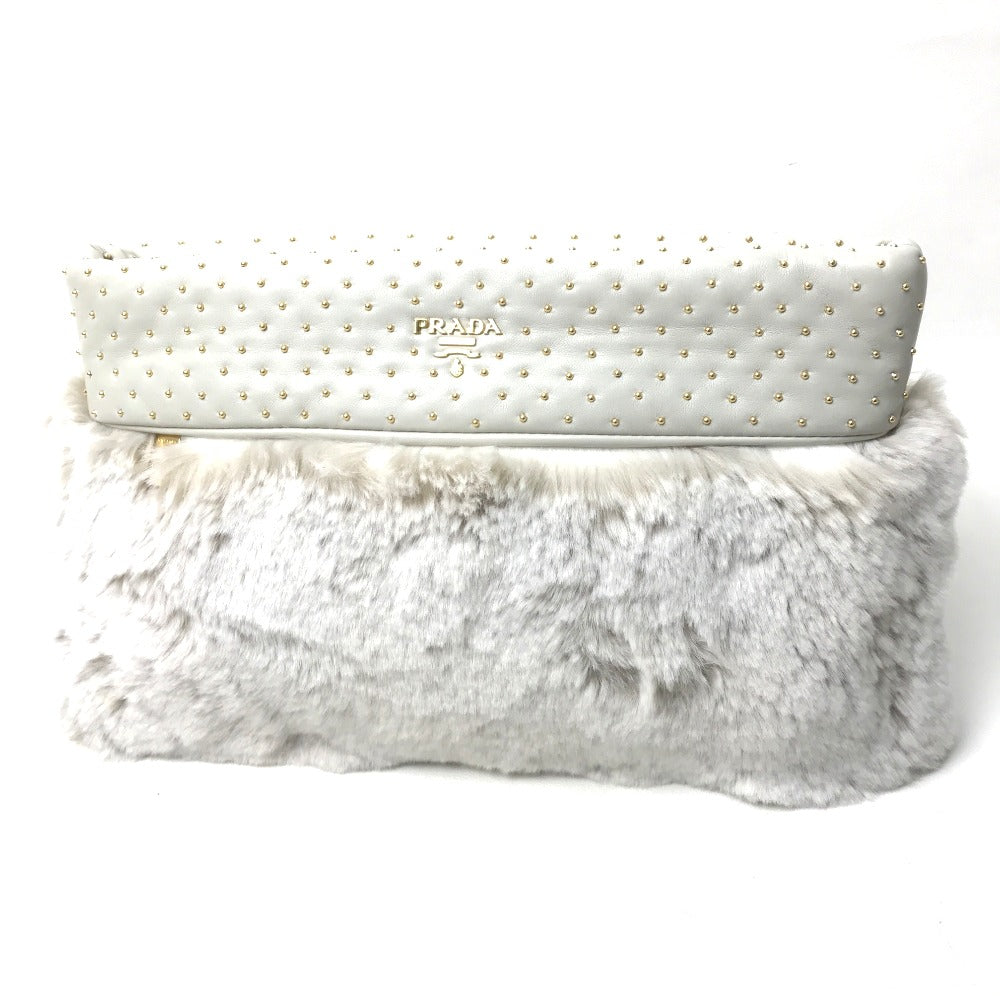 PRADA Clutch bag Fur / Leather off white Women Used