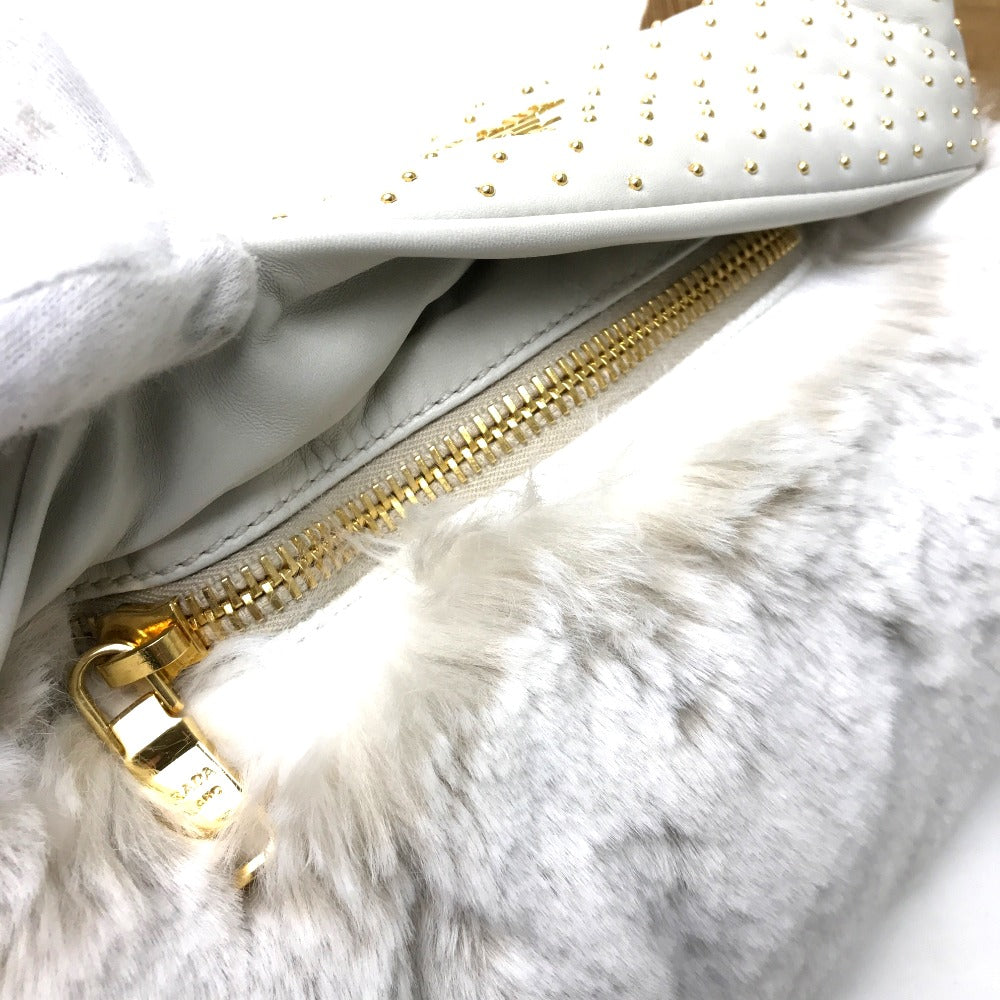 PRADA Clutch bag Fur / Leather off white Women Used