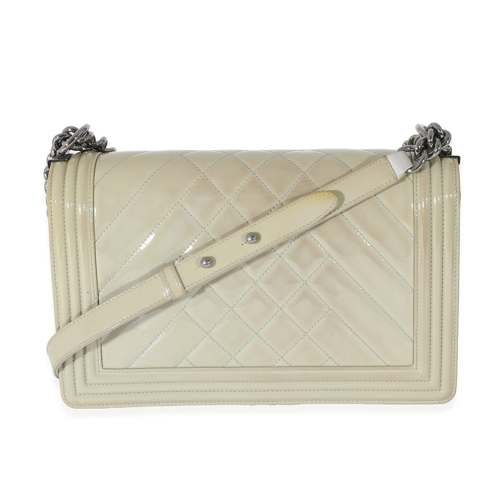 Chanel 14P Grey Patent Mix Quilted New Medium Boy Bag
