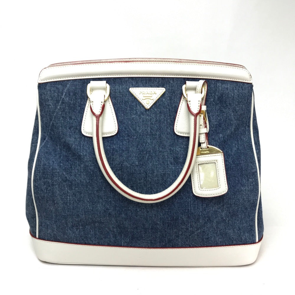 PRADA Handbag BN2441 Cotton denim / leather blue logo Women Used