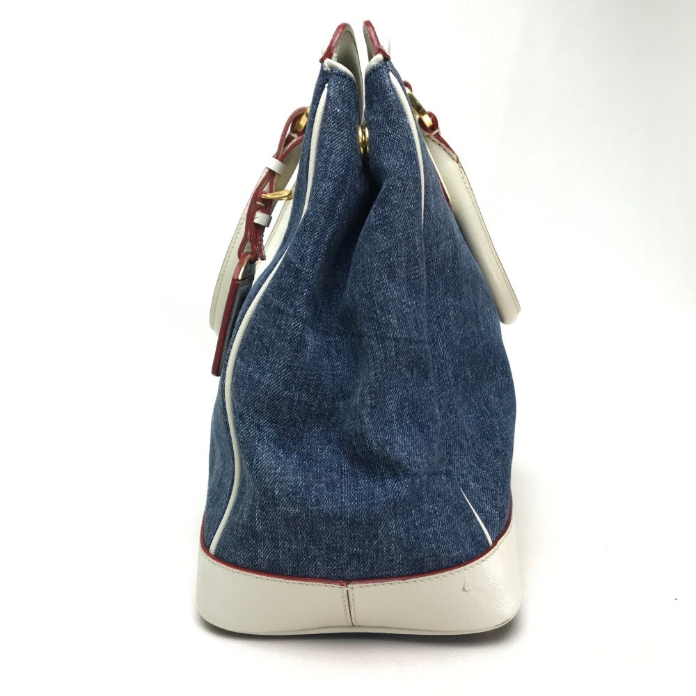 PRADA Handbag BN2441 Cotton denim / leather blue logo Women Used