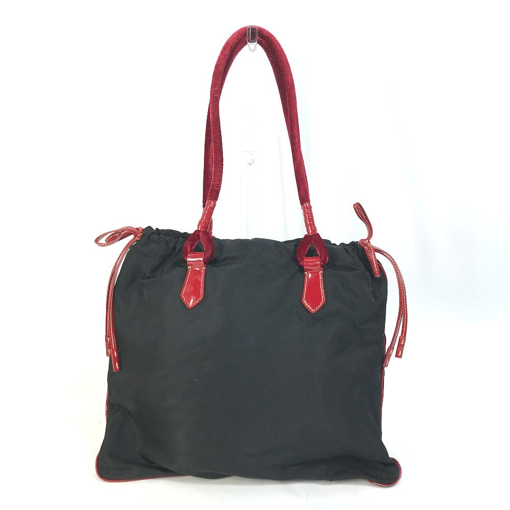 PRADA Handbag Patent leather, nylon, velour black By color logo drawstring bag triangle logo triangular logo plate Women Used