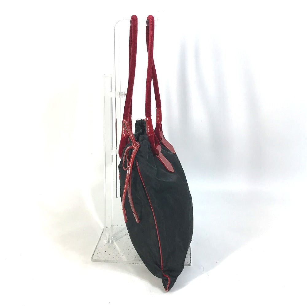 PRADA Handbag Patent leather, nylon, velour black By color logo drawstring bag triangle logo triangular logo plate Women Used