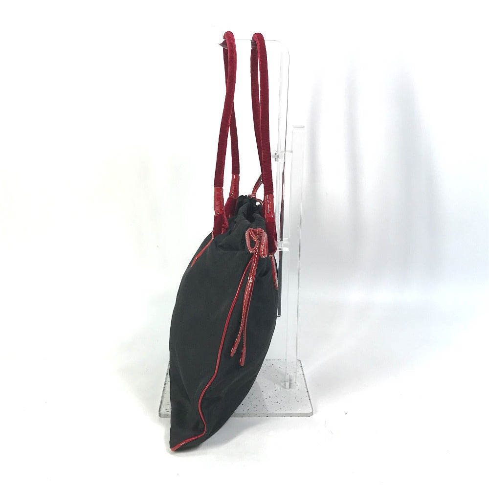 PRADA Handbag Patent leather, nylon, velour black By color logo drawstring bag triangle logo triangular logo plate Women Used