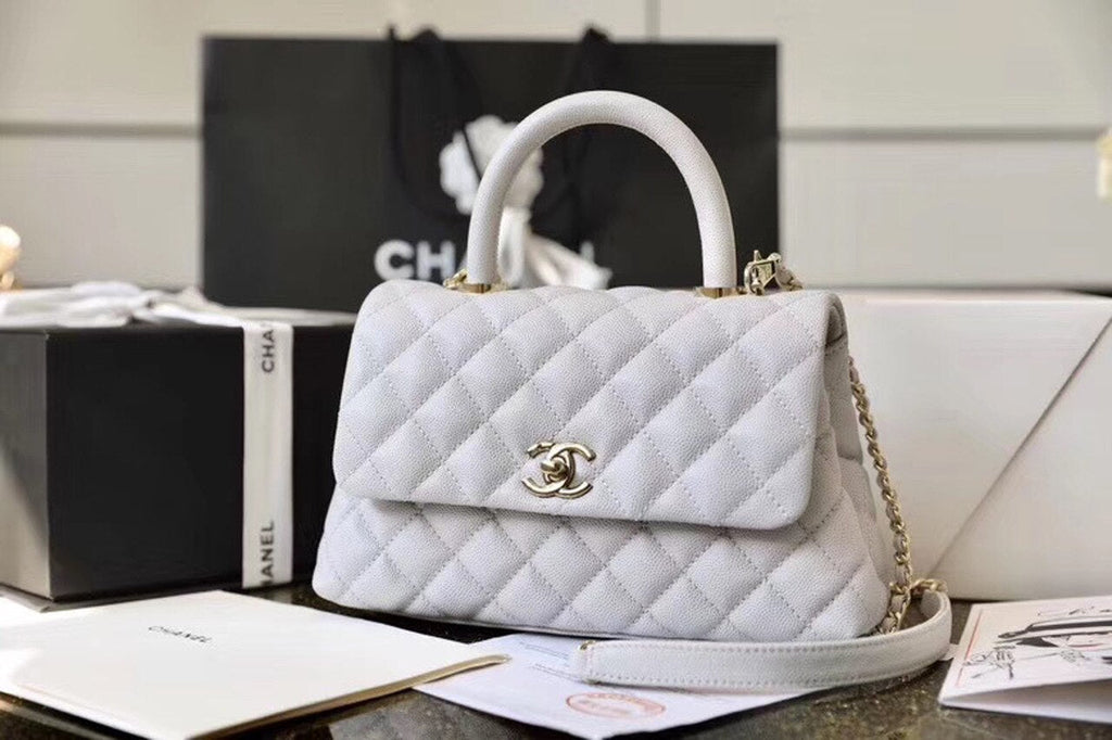 CHL Coco With Top Handle Bag Gold Toned Hardware White For Women 9.4in/24cm