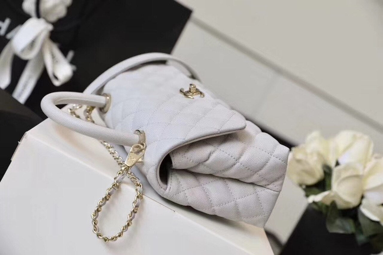 CHL Coco With Top Handle Bag Gold Toned Hardware White For Women 9.4in/24cm