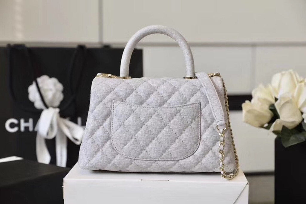 CHL Coco With Top Handle Bag Gold Toned Hardware White For Women 9.4in/24cm