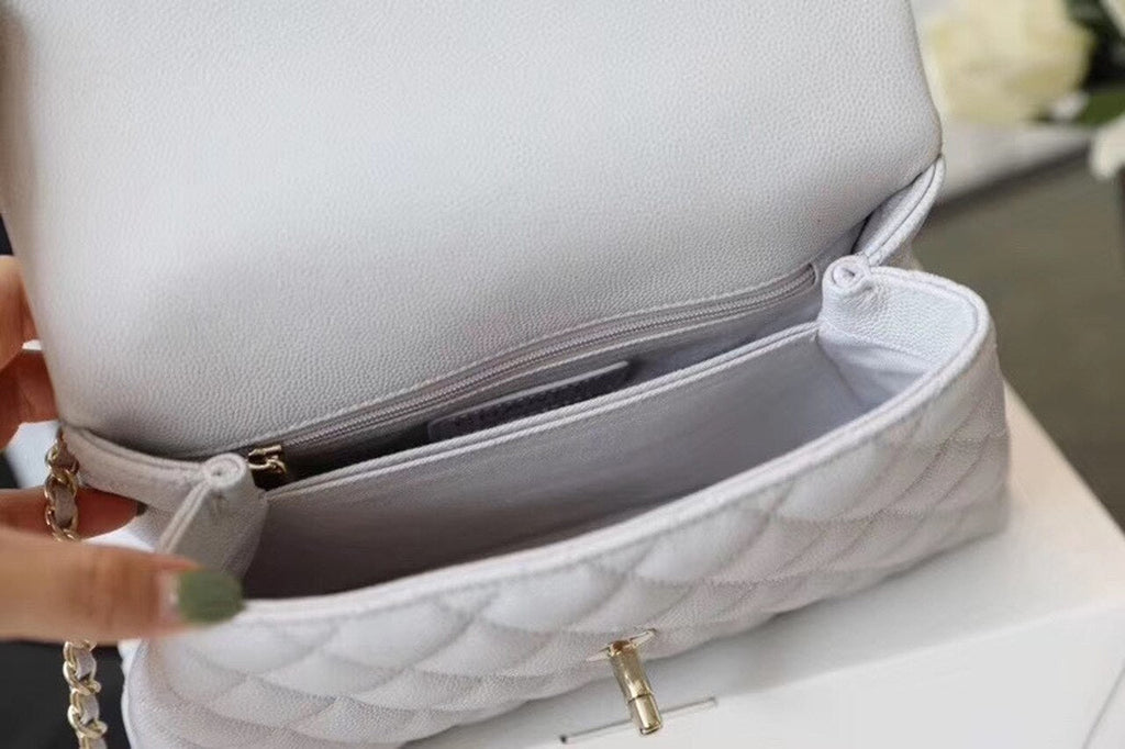 CHL Coco With Top Handle Bag Gold Toned Hardware White For Women 9.4in/24cm