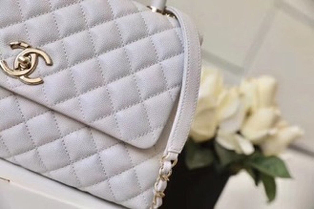 CHL Coco With Top Handle Bag Gold Toned Hardware White For Women 11.4in/29cm
