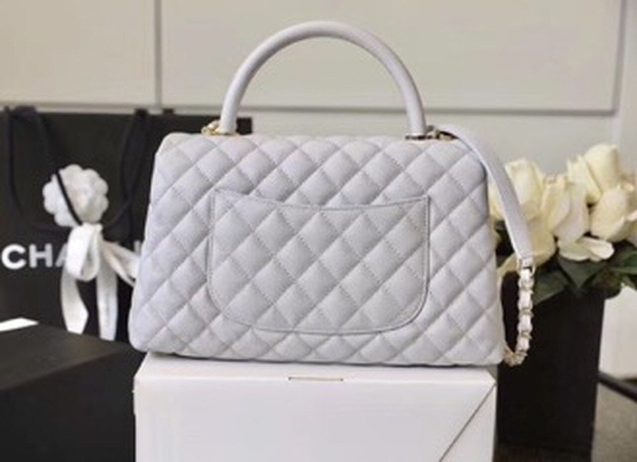 CHL Coco With Top Handle Bag Gold Toned Hardware White For Women 11.4in/29cm