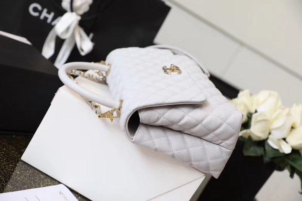 CHL Coco With Top Handle Bag Gold Toned Hardware White For Women 11.4in/29cm