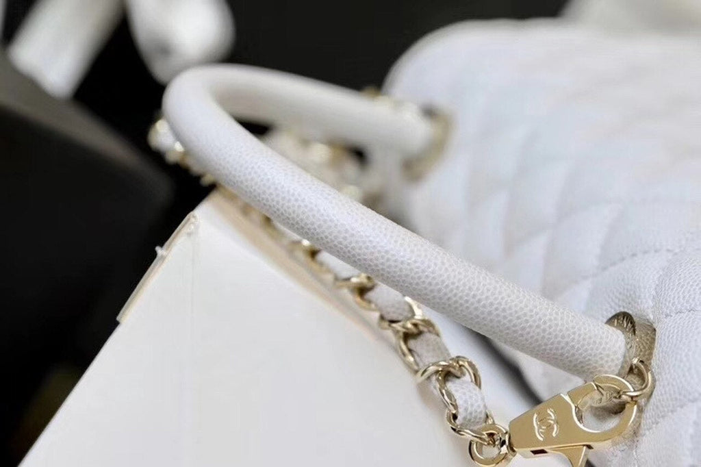 CHL Coco With Top Handle Bag Gold Toned Hardware White For Women 11.4in/29cm