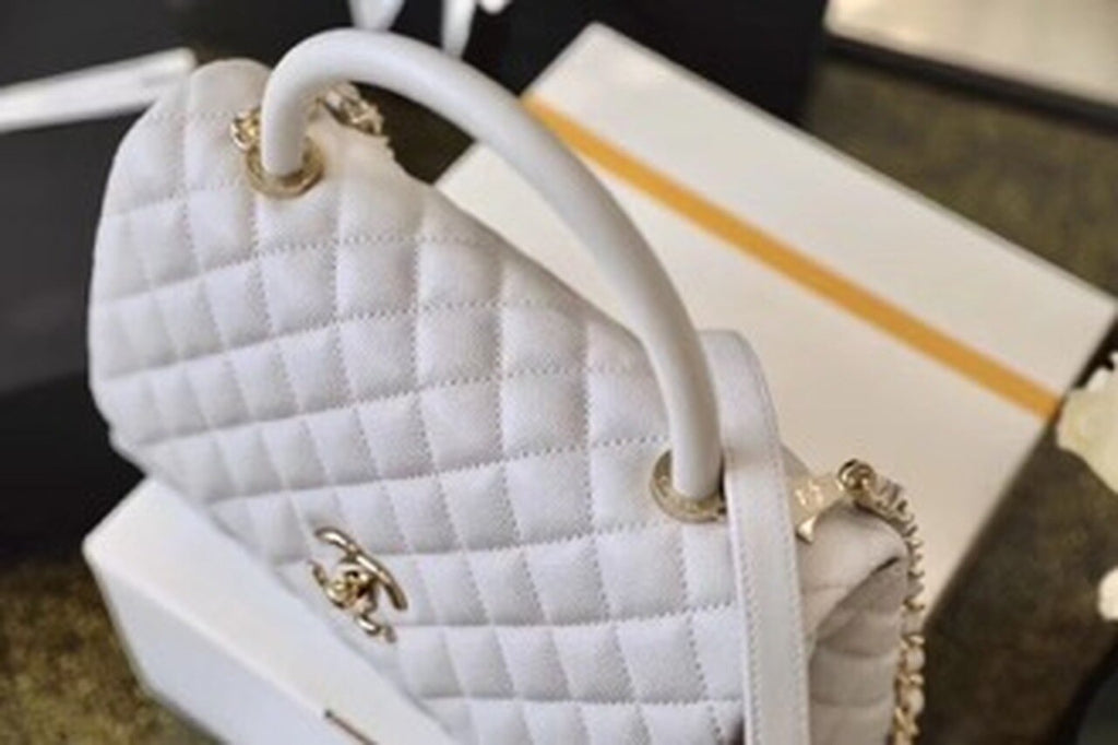 CHL Coco With Top Handle Bag Gold Toned Hardware White For Women 11.4in/29cm