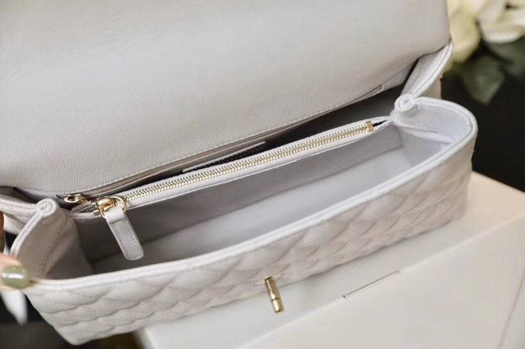 CHL Coco With Top Handle Bag Gold Toned Hardware White For Women 11.4in/29cm