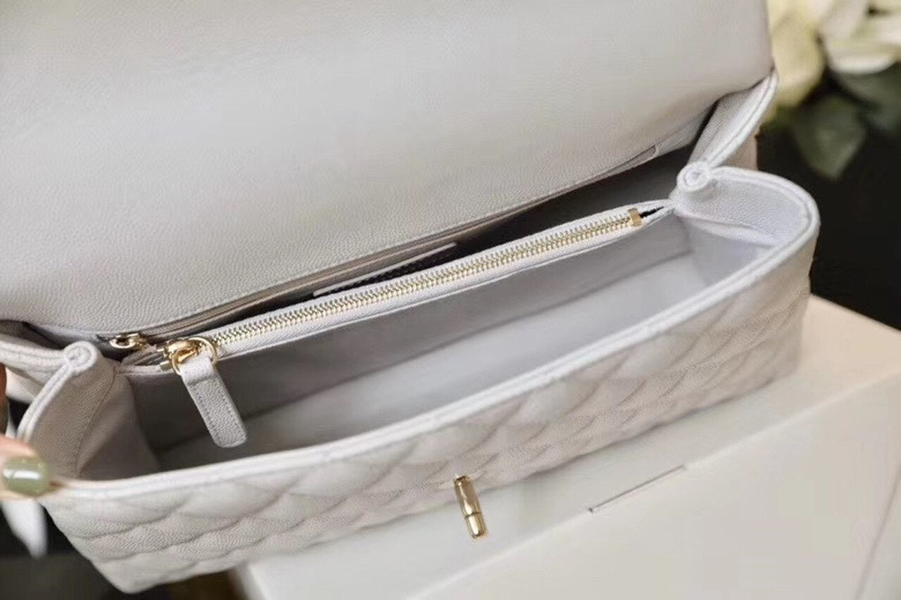CHL Coco With Top Handle Bag Gold Toned Hardware White For Women 11.4in/29cm