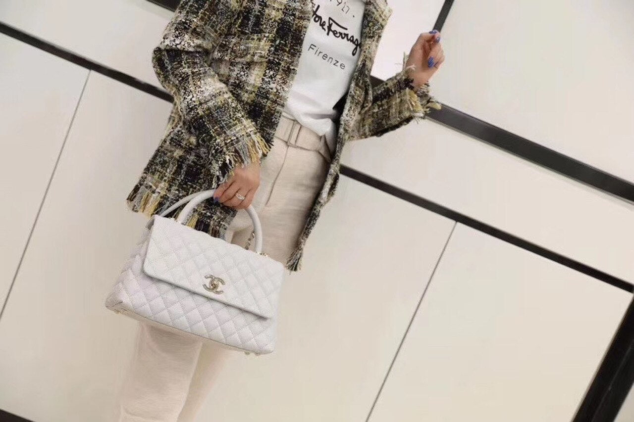 CHL Coco With Top Handle Bag Gold Toned Hardware White For Women 11.4in/29cm