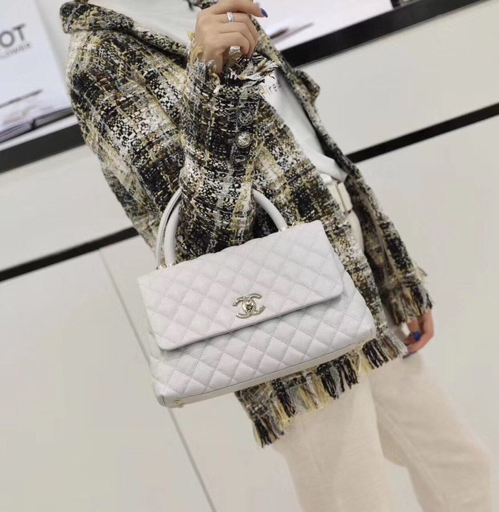 CHL Coco With Top Handle Bag Gold Toned Hardware White For Women 11.4in/29cm