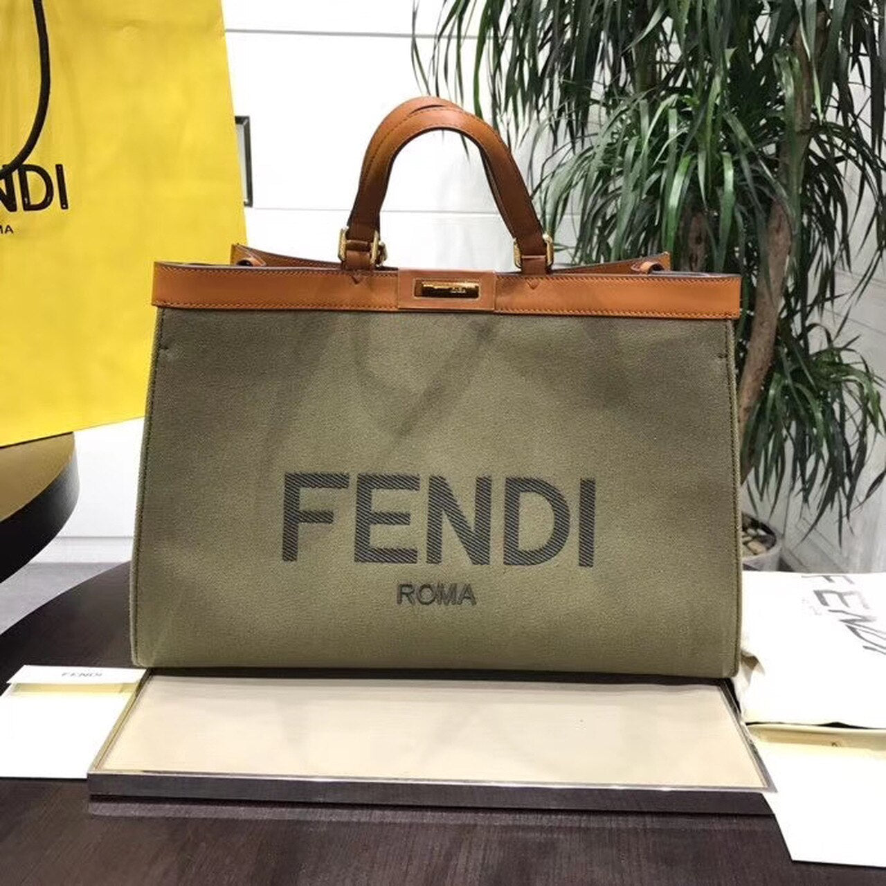 FI GlamI X-Tote Canvas Bag Khaki For Women, Handbags, Shoulder Bags 16.1in/41cm FF 8BH374
