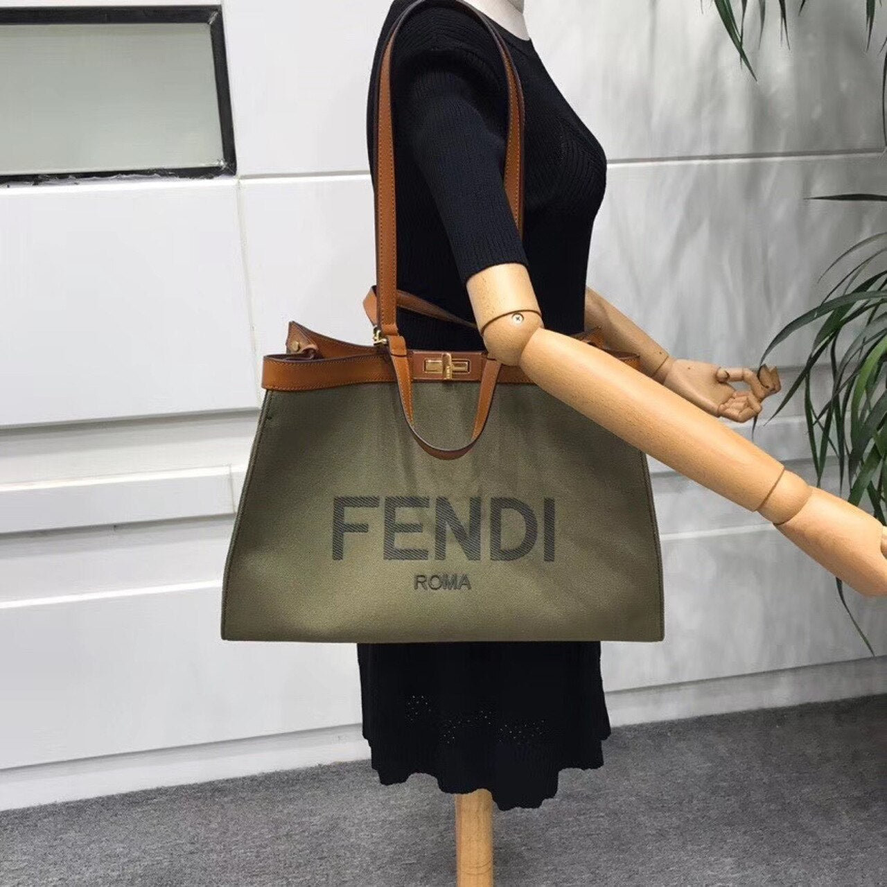 FI GlamI X-Tote Canvas Bag Khaki For Women, Handbags, Shoulder Bags 16.1in/41cm FF 8BH374
