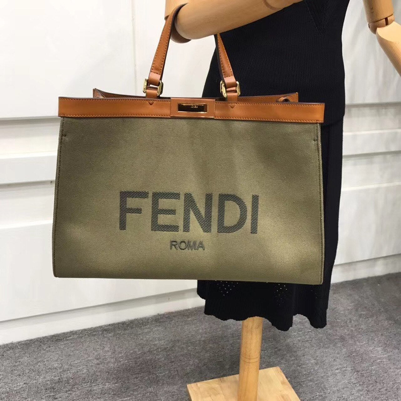 FI GlamI X-Tote Canvas Bag Khaki For Women, Handbags, Shoulder Bags 16.1in/41cm FF 8BH374