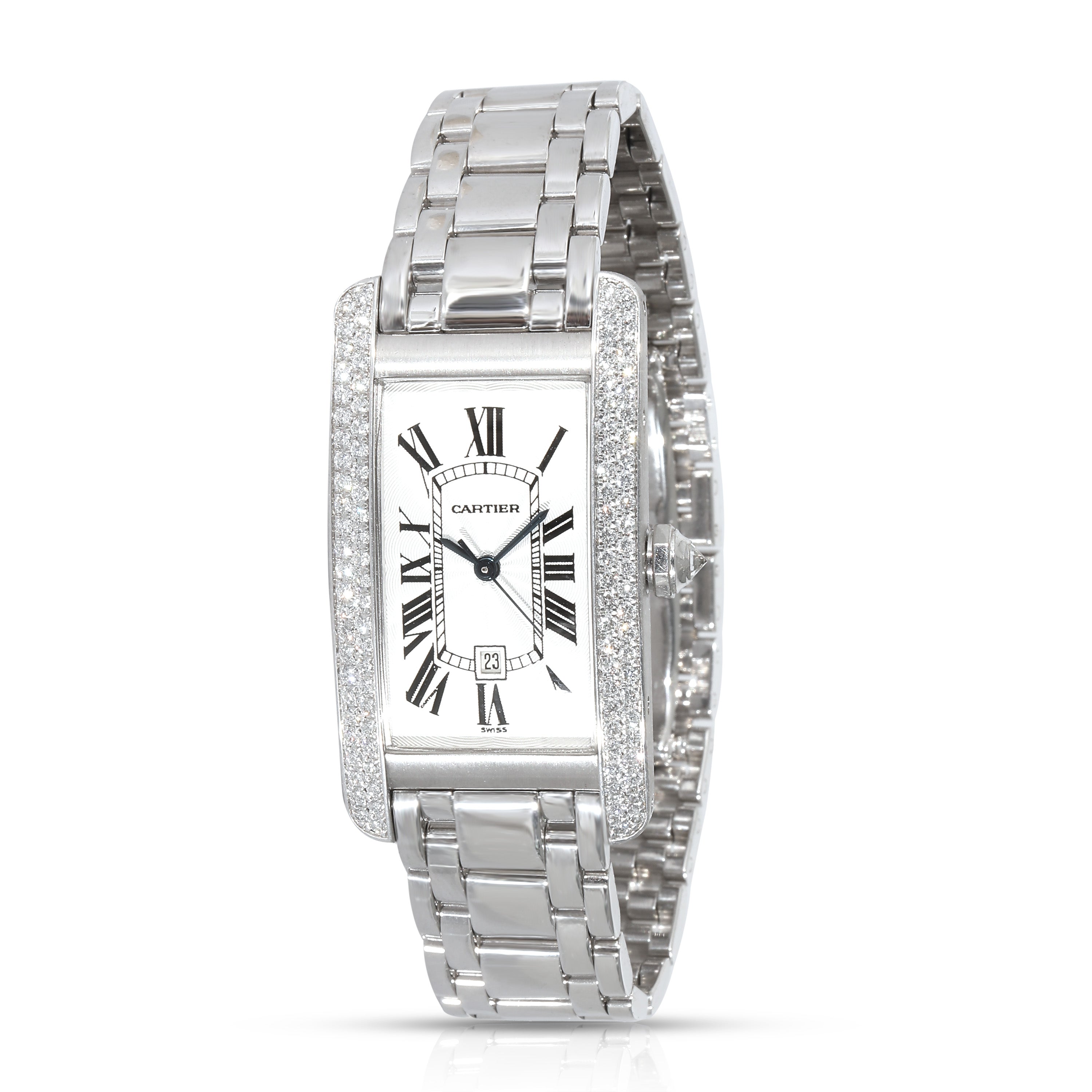 CARTIER Tank Americaine WB7026L1 Unisex Watch in White Gold