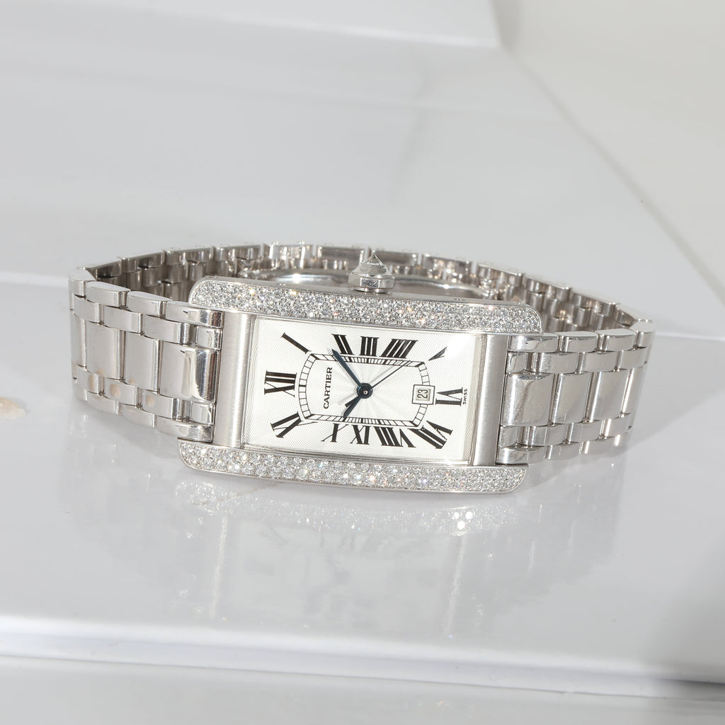 CARTIER Tank Americaine WB7026L1 Unisex Watch in White Gold