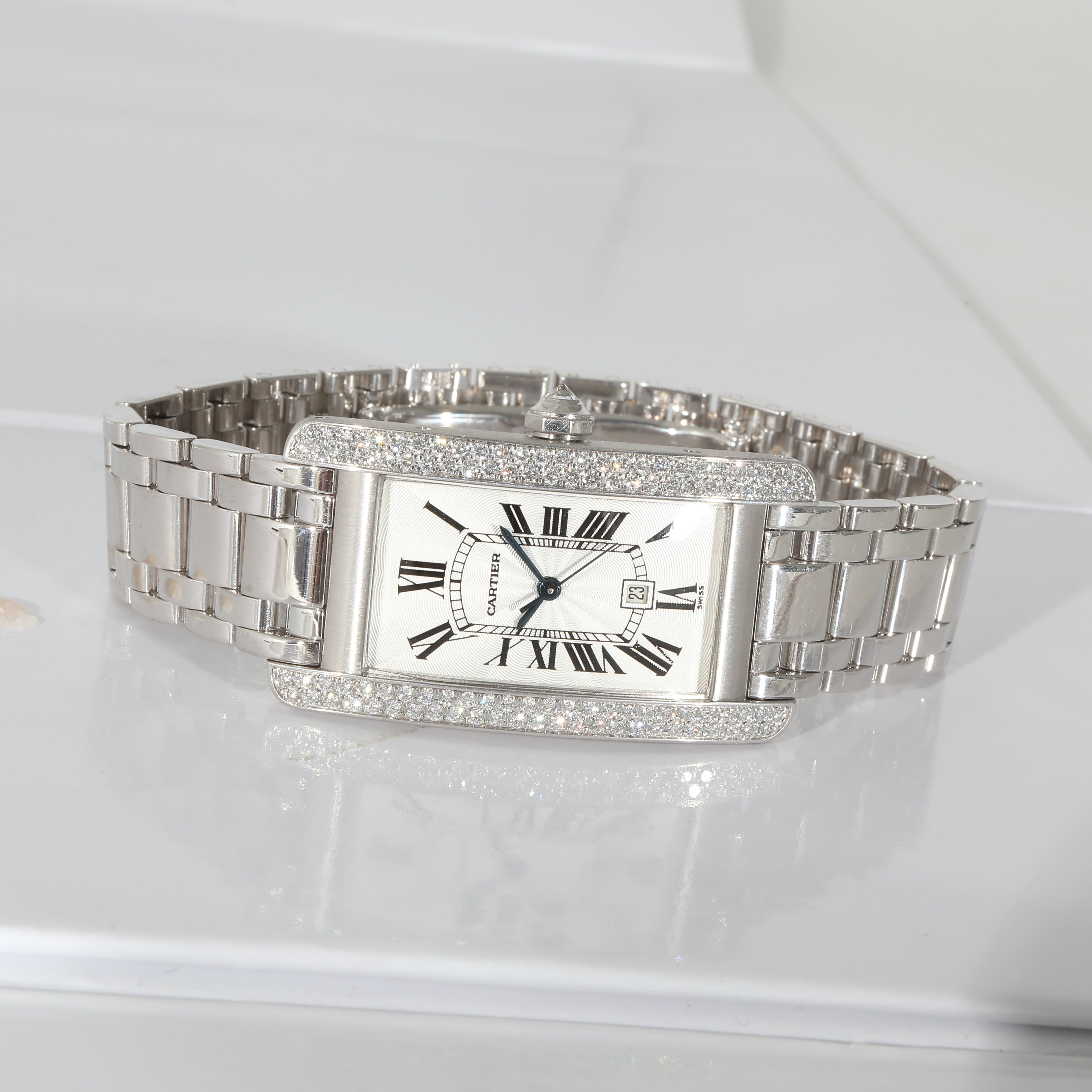 CARTIER Tank Americaine WB7026L1 Unisex Watch in White Gold