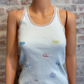 CHANEL White Ribbed Multicolor Clover Tank Top Sz 40(10US)