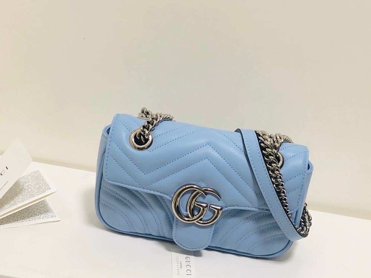 Glami Marmont MatelassÃƒÂ© Mini Bag Blue Sky MatelassÃƒÂ© Chevron For Women 8.5in/22cm Glami