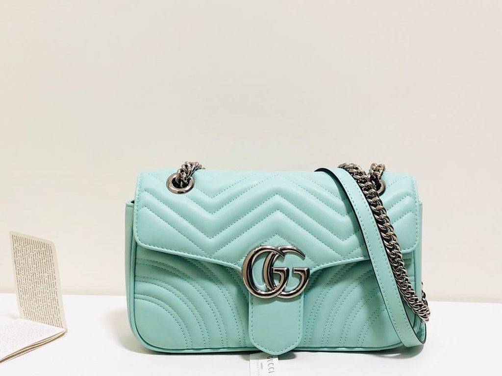 gg Marmont Small Matelassé Shoulder Bag Mint Green Matelassé Chevron For Women 10in/26cm gg