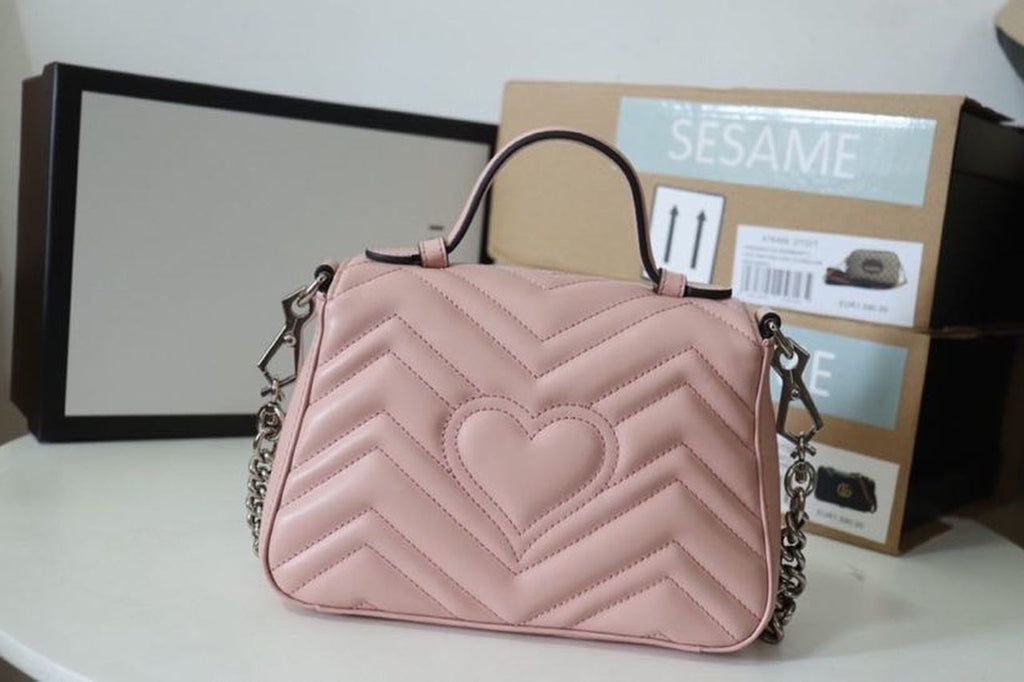 gg Marmont Mini Top Handle Bag Dusty Pink Matelassé  For Women 8.3in/21cm  547260 DTDIT 5729