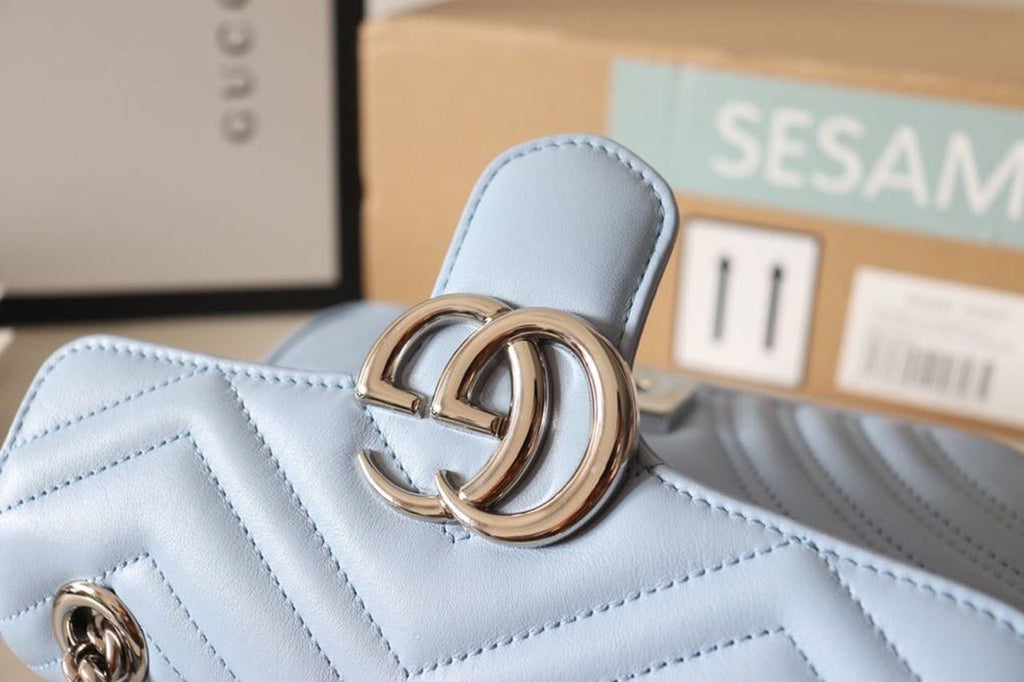 gg Marmont Matelassé Mini Bag Sky Blue For Women 8.5in/22cm gg