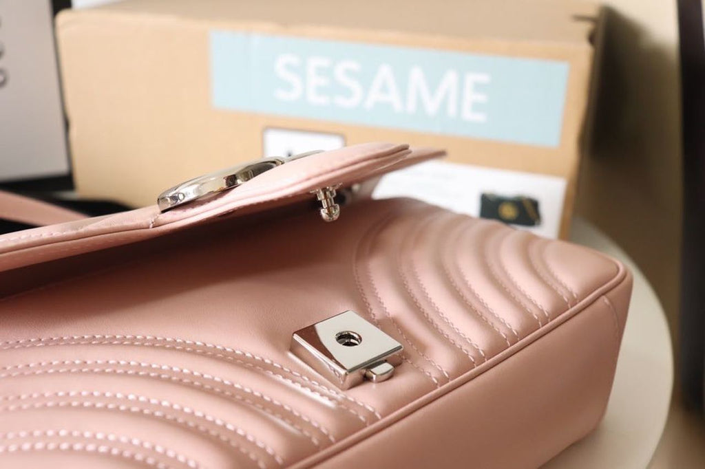 gg Marmont Small Matelassé Shoulder Bag Dusty Pink For Women 10in/26cm gg 443497