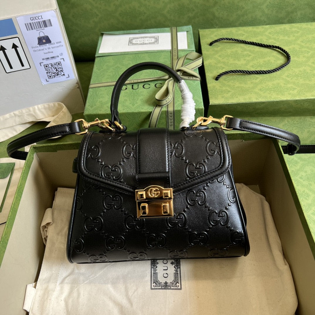 Glami Small Glami Top Handle Bag Black Debossed For Women 11in/29cm Glami 675791 UD9AG 1000