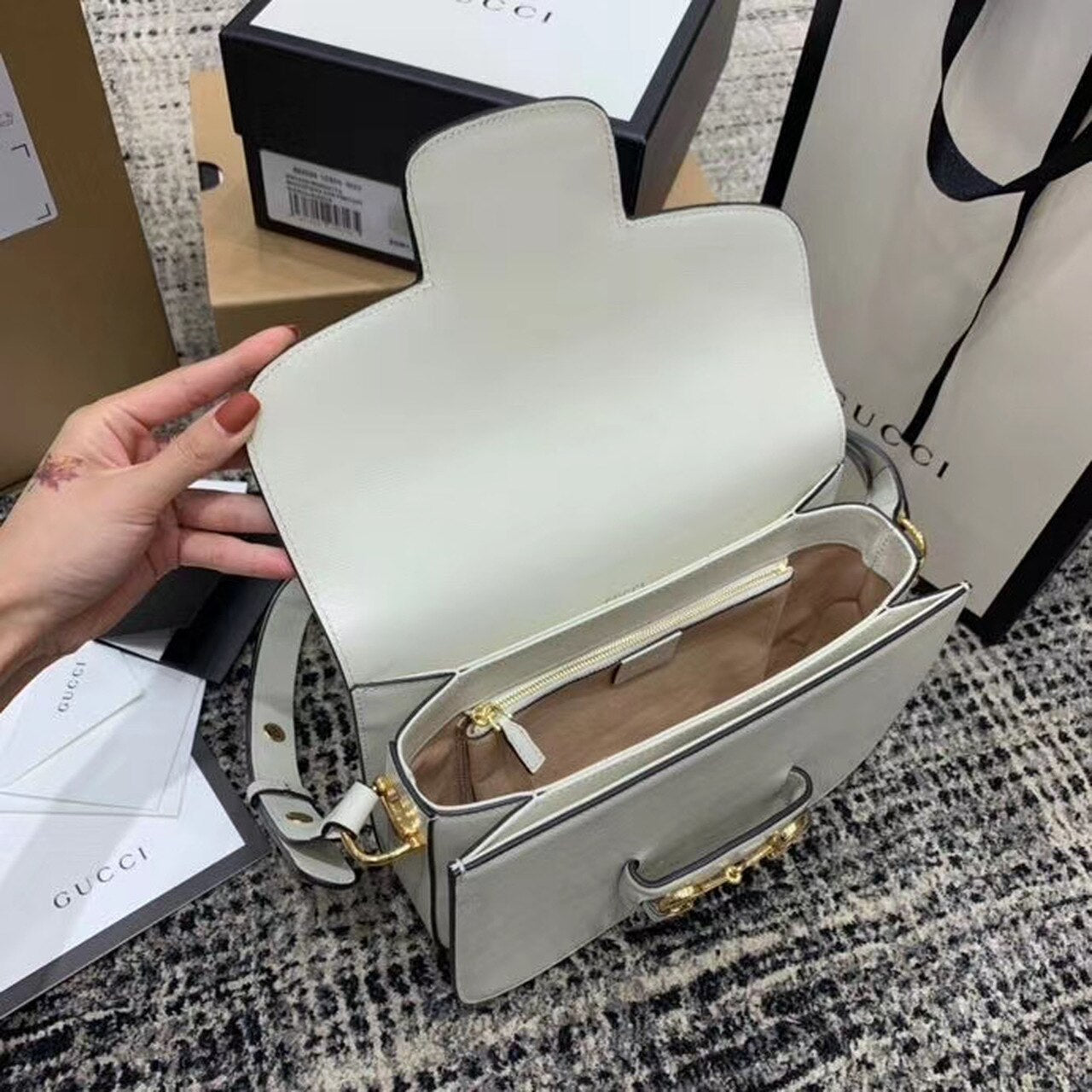 gg Horsebit 1955 Shoulder Bag White For Women 9.8in/25cm gg ‎602204 1DB0G 9022