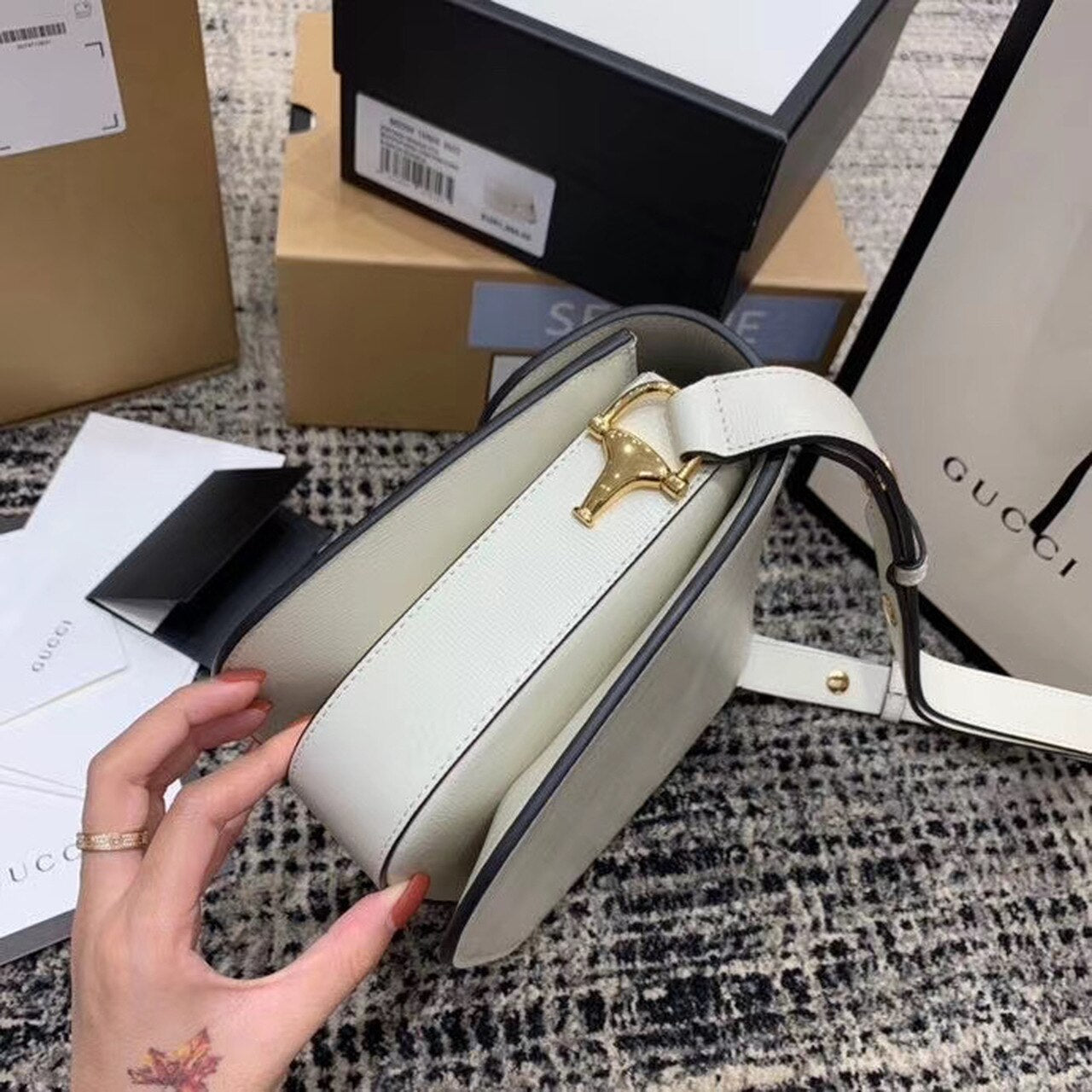 gg Horsebit 1955 Shoulder Bag White For Women 9.8in/25cm gg ‎602204 1DB0G 9022
