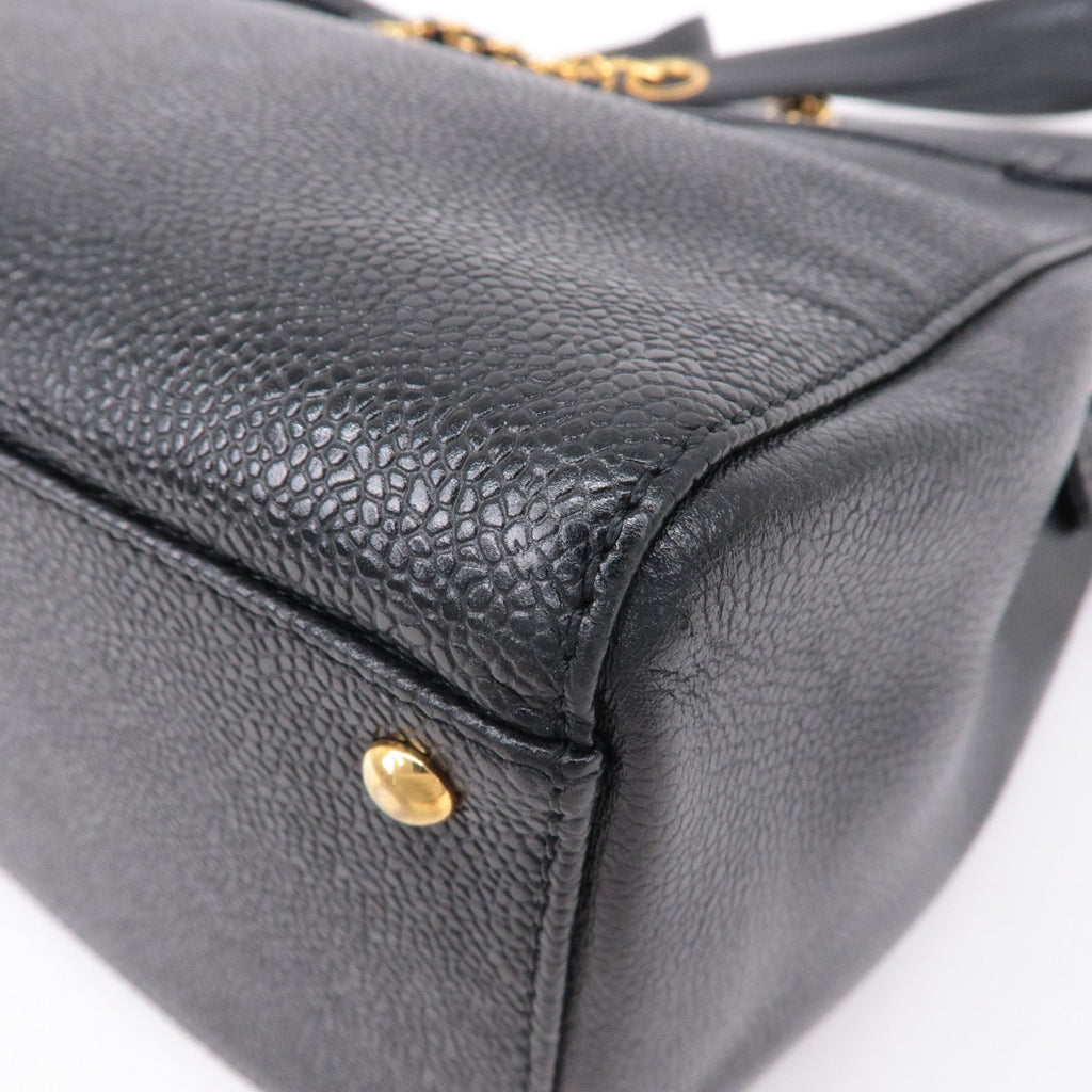 CHANEL Caviar Skin Chain Tote Bag Shoulder Bag Gold Black