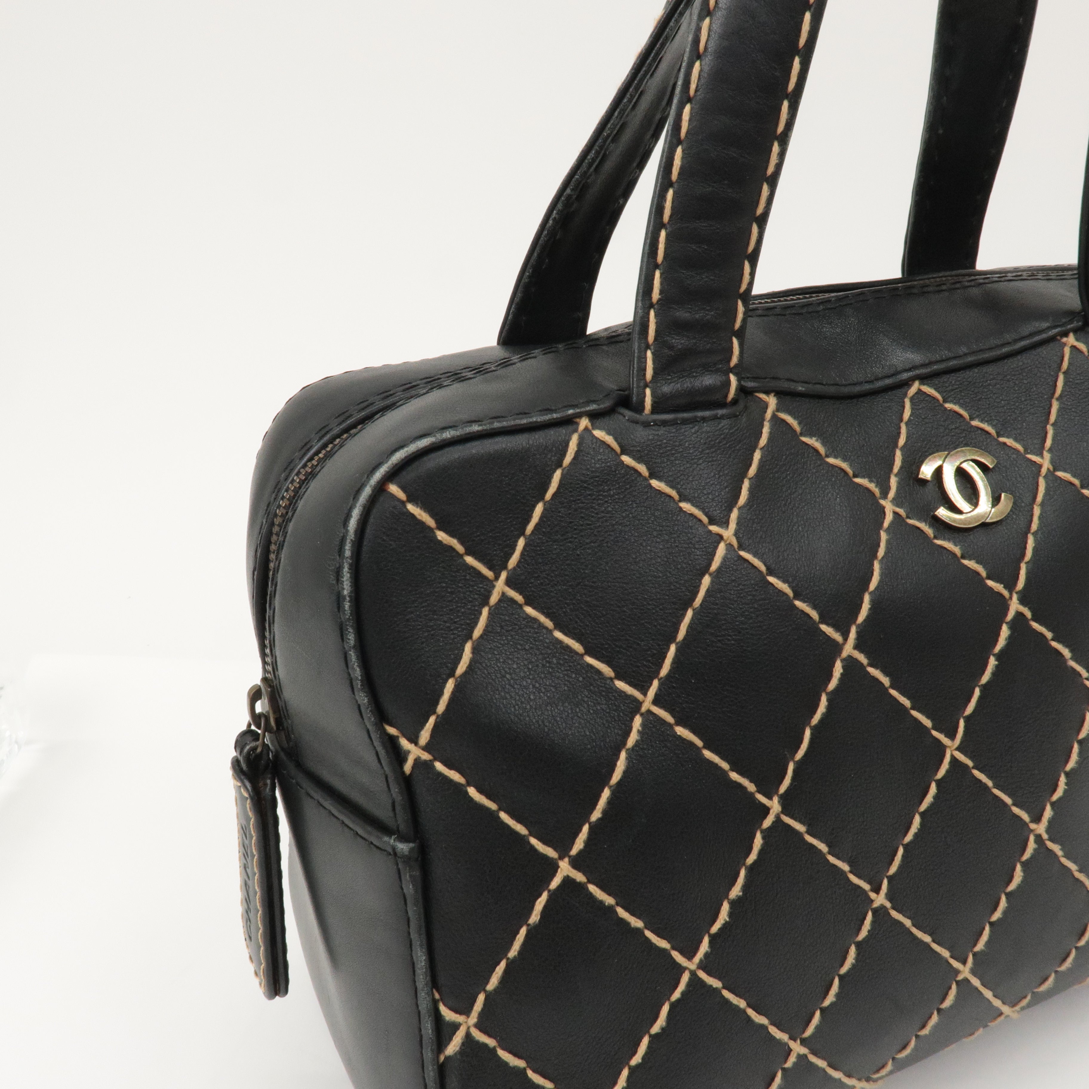 CHANEL Wild Stitch Leather Hand Bag Black A14692
