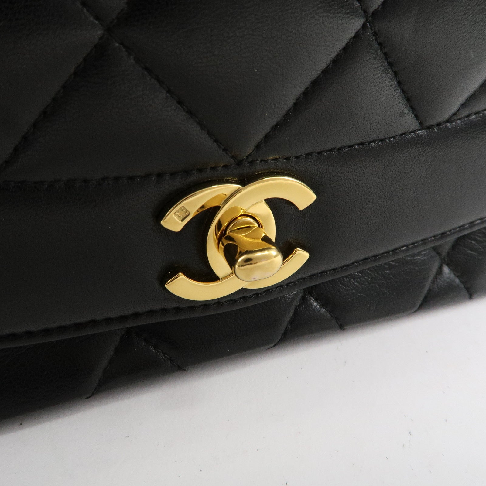 CHANEL Matelasse Lambskin Diana Chain Shoulder Bag Black A01165