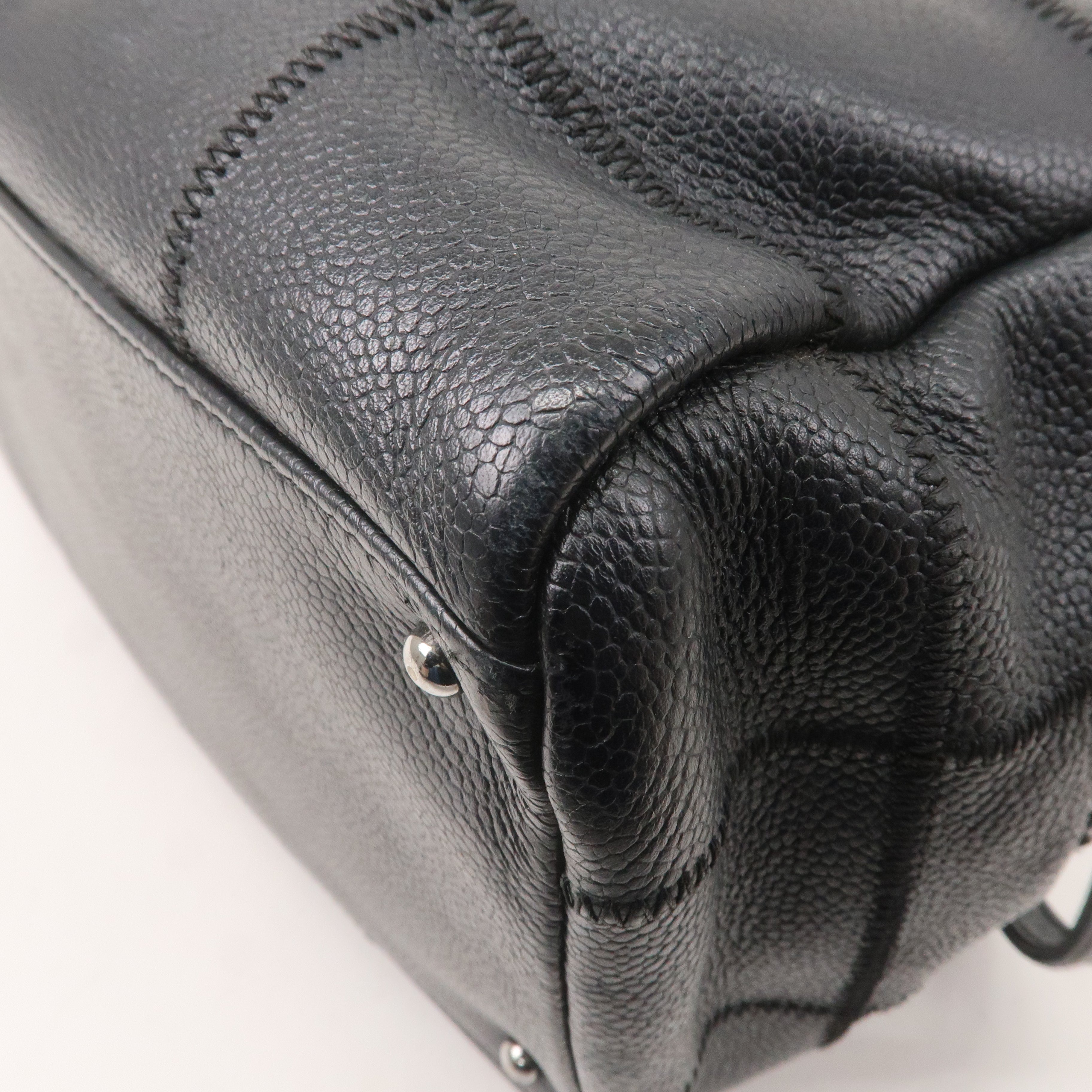 CHANEL Chocolate Bar Caviar Skin Boston Bag Black A26135