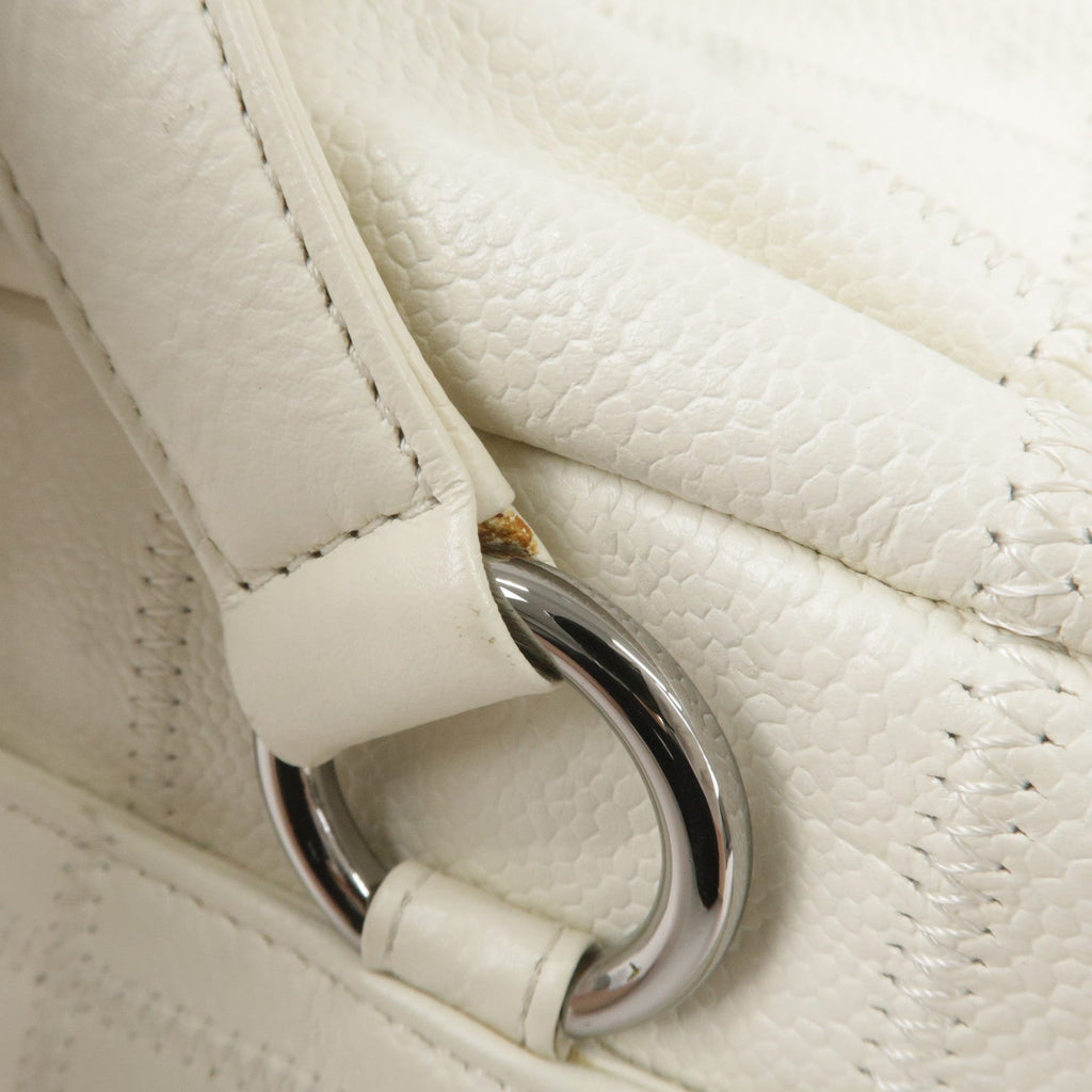 CHANEL Chocolate Bar Caviar Skin Mini Boston Bag White A26135