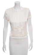 Chanel Cream Satin Silk Short Sleeve Blouse SZ 38 NWT