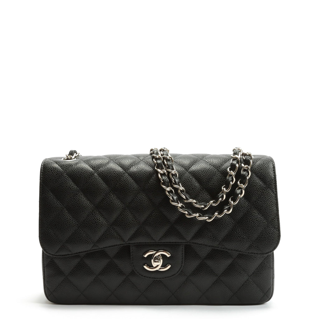CHANEL Jumbo Double Flap- Black Caviar with Silver