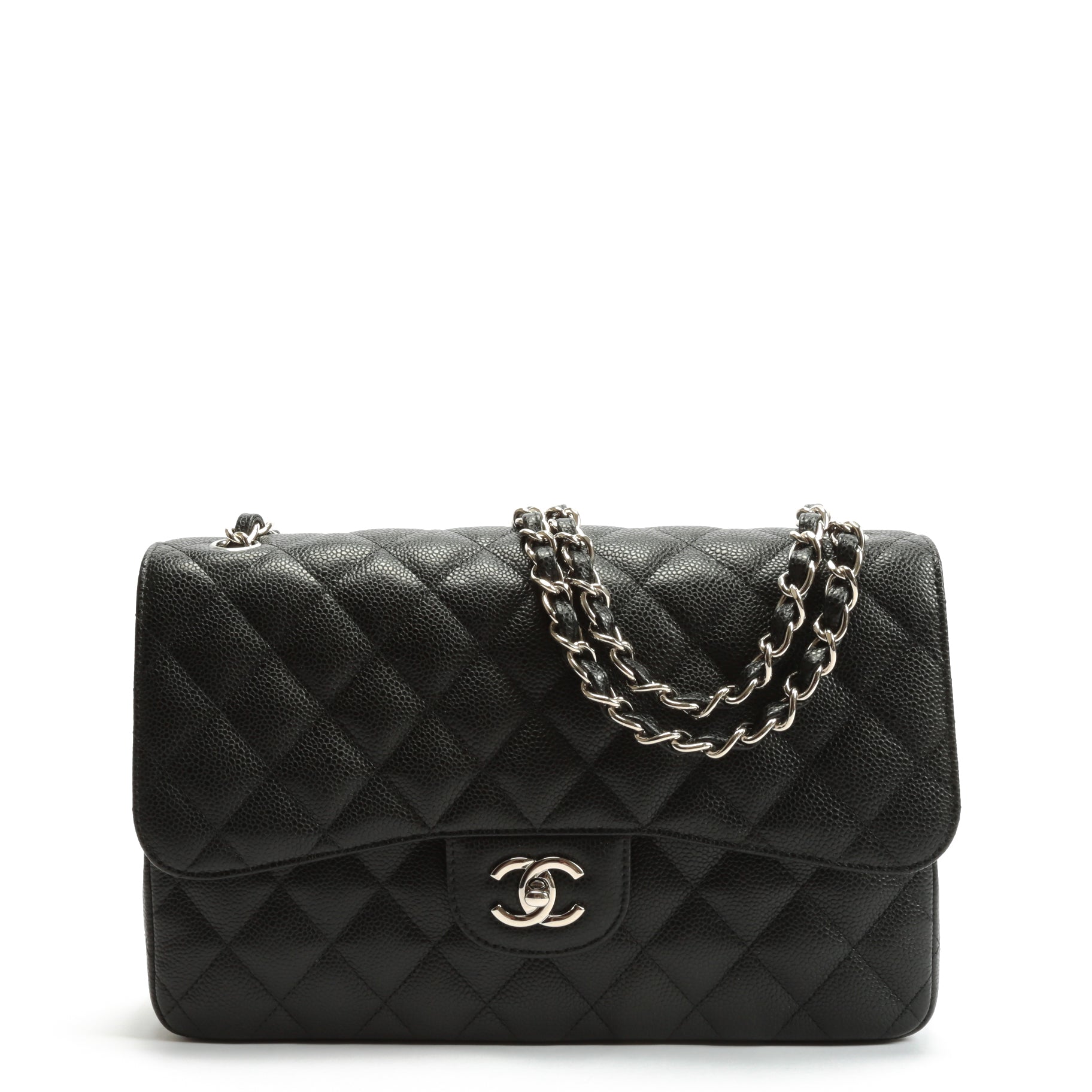 CHANEL Jumbo Double Flap- Black Caviar with Silver